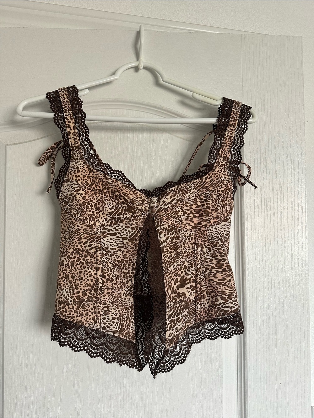 NWT Urban Outfitters Leopard Print Lace Trim Button Front Corset Tank- Size XS - Picture 3 of 6